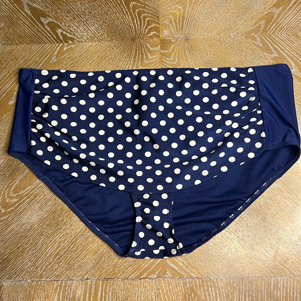 HEAT SWIMWEAR Navy Polkadot Bikini Swim Bottoms L